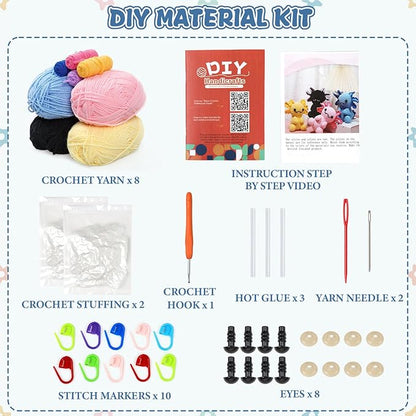 Weldomcor Crochet Kit for Beginners, Amigurumi Crocheting Animals Kits for Adults with Step-by-Step Video Tutorials Knitting Yarn Hooks DIY Crafts Starter Supplies Gifts Set (4 Pcs Mini Axolotls)