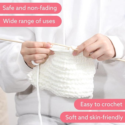 WSICSE Chenille Fluffy Yarn, Thick Chunky Blanket Yarn for Crocheting Plush Soft Yarn for Knitting Blanket DIY Christmas Gifts, 6×100g Each 3.5 oz 55 Yards(White/Pink)