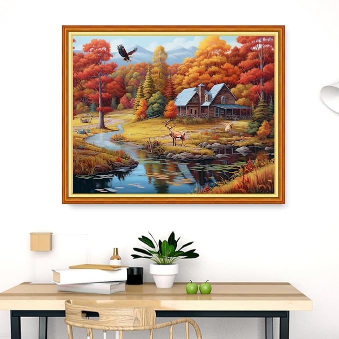 Dimensean Stamped Cross Stitch Kits Full Range of Embroidery Patterns Starter Kits for Beginners Adult DIY Cross Stitches Needlepoint Kits 11CT-Autumn Home 16x20 inch