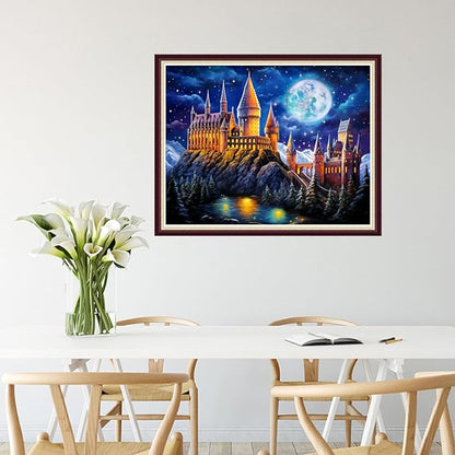 Joycasa Stamped Cross Stitch Kits for Beginners Full Range of Cross Stitching 11 CT Printed Cross Stitch Kit for Adults Cross-Stitch Patterns Needlepoint Kits- Moon Castle 16x20 inchs