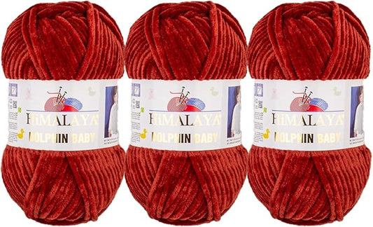 3 Skein/Pack Himalaya Dolphin Baby Chenille Yarn, Each Ball 100 gr (3.5 oz), 120 m (132 Yards), 100% Polyester, Super Bulky Baby Blanket Velvet Amigurumi Yarn, 80370 - Rust