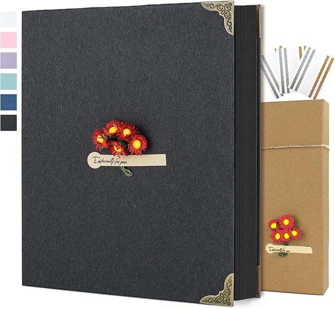 Scrapbook Album 8" x 10" DIY Scrapbook Photo Album Hardcover Kraft Paper 3 Rings Memory Book for Wedding, Anniversary, Travel, Family, Black