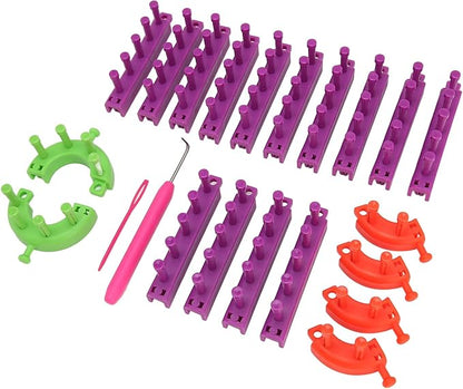 YuRui TENG Knitting Looms Kit, DIY Weaving Looms for Beginners, Portable Plastic Knitting Board with Sewing, Crochet Hook and 20 Accessories, for Making Blankets, Scarfs, Hats and More