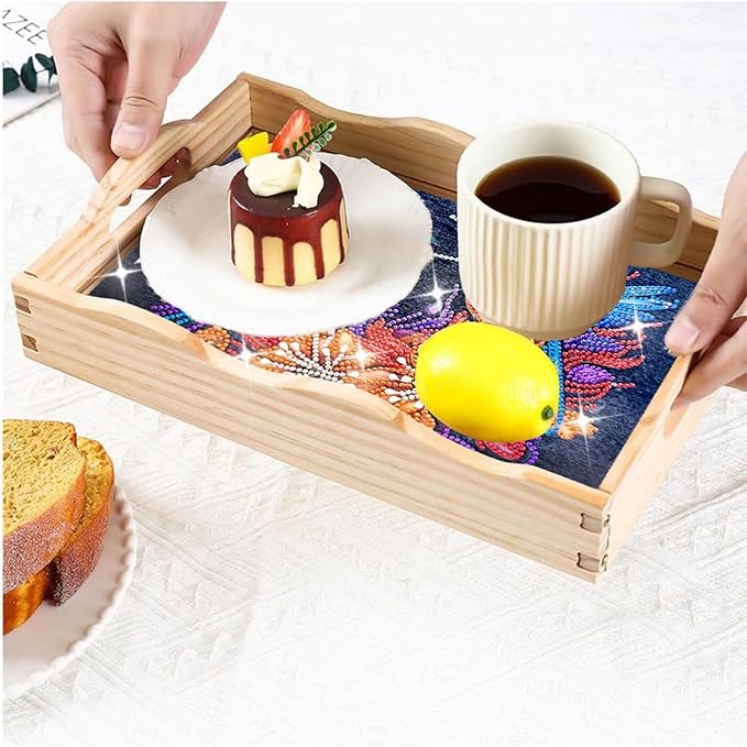 DIY Diamond Art Wooden Tray Kit With Handle, Food Tray for Breakfast, Bar Dinner Table Decoration, Diamond Dots Gem Painting Art Set for Beginners-#23-Hummingbird