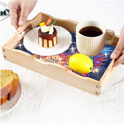 DIY Diamond Art Wooden Tray Kit With Handle, Food Tray for Breakfast, Bar Dinner Table Decoration, Diamond Dots Gem Painting Art Set for Beginners-#23-Hummingbird
