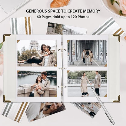 Scrapbook Album 8" x 10" DIY Scrapbook Photo Album Hardcover Kraft Paper 3 Rings Memory Book for Wedding, Anniversary, Travel, Family, White