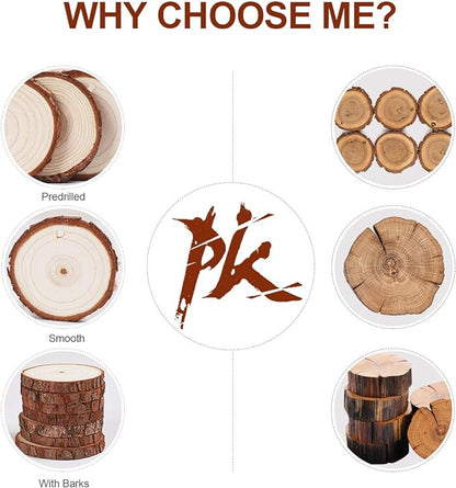 5ARTH Natural Wood Slices - 30 Pcs 3.5-4 inches Craft Unfinished Wood kit Predrilled with Hole Wooden Circles for Arts Wood Slices Christmas Ornaments DIY Crafts