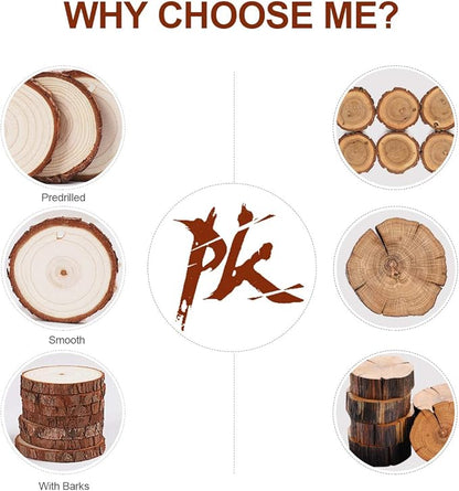 5ARTH Natural Wood Slices - 30 Pcs 2.4-2.8 inches Craft Unfinished Wood kit Predrilled with Hole Wooden Circles for Arts Wood Slices Christmas Ornaments DIY Crafts