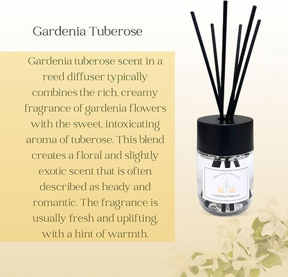 Preston and Lee Reed Diffuser Set | 100 ml (3.4 fl oz) Gardenia Tuberose Scent | Reed Diffuser Set | Aromatherapy Diffusers | Natural Reed Diffuser Oil for Home and Spa Fragrance
