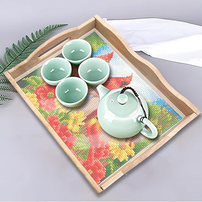 FGbaby DIY 5D Cardinal Bird Diamond Painting Wood Serving Tray with Handles Diamond Art Decor Serving Trays Wooden Tray for Breakfast in Bed, Patio, BBQ, Coffee Table, Party –Great for Lap & Couch