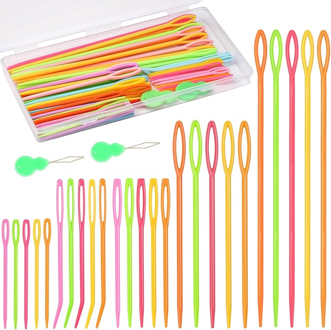 UOOU 67 PCS Plastic Needles, 5 Sizes Yarn Needles, Darning Needles for Yarn, Yarn Needles Large Eye for Crochet, Crochet Needles for Knitting, Weaving and Sewing