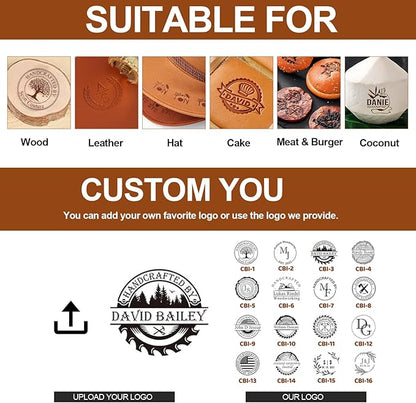 Terwex Custom Electric Branding Iron For Wood, Black Temperature-Controlled Wood Branding Iron Personalized Metal Stamp, Logo Branding Irons Letter Stamp for Leather Food, Woodworking Tools DIY Gifts