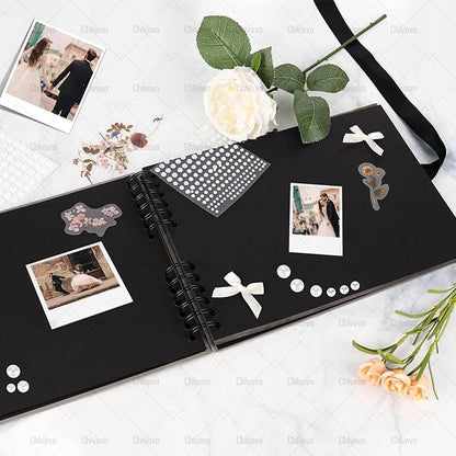 Letters to The Bride Scrapbook Photo Album, 8 x 12 Inch Wedding Memory Book, Black DIY Guest Book with Pearl Stickers, Metallic Letters, Bows，Blank Scrapbook(Black)