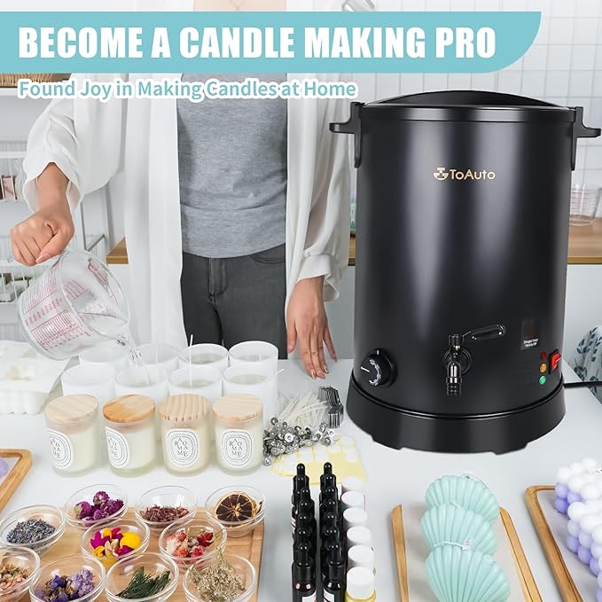 TOAUTO 30Lbs Commercial Wax Melter for Candle Making Large Electric Wax Melting Pot for Candle Making Business with Temperature Control & Quick Pour Spout