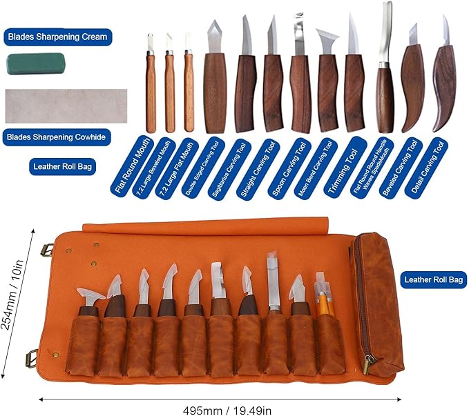 WALFRONT Wood Working Carving Tools High Hardness Wood Whittling Kit Walnut Deepen Insert Handle Scraper for Beginner Adults DIY