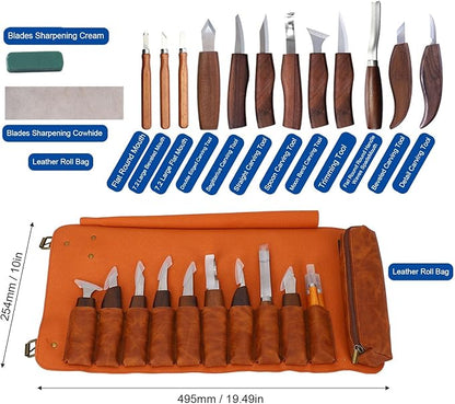 WALFRONT Wood Working Carving Tools High Hardness Wood Whittling Kit Walnut Deepen Insert Handle Scraper for Beginner Adults DIY