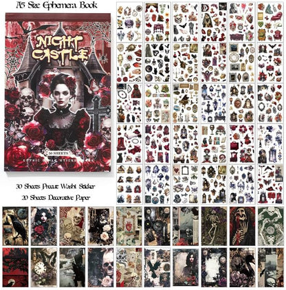 Halloween Gothic Ephemera Book, 50 Sheets Washi Stickers & Paper - Image 2