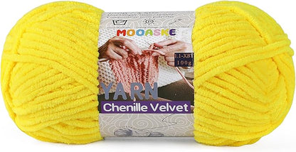 Chunky Yarn for Crocheting and Knitting - Easy to Use Plush Chenille Super Bulky Yarn 100g/131yds - Ultra Soft Velvet Baby Blanket Yarn for Beginners & Amigurumi Projects, Vivid Yellow
