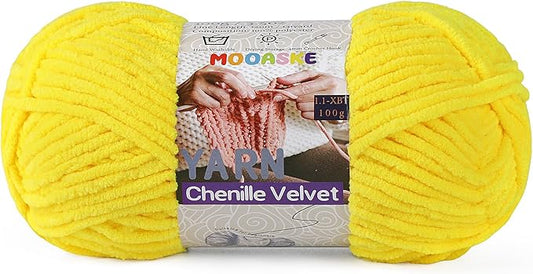 Chunky Yarn for Crocheting and Knitting - Easy to Use Plush Chenille Super Bulky Yarn 100g/131yds - Ultra Soft Velvet Baby Blanket Yarn for Beginners & Amigurumi Projects, Vivid Yellow