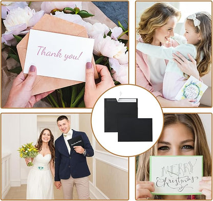 Black Greeting Cards with Envelopes 4.25 x 5.5 Heavyweight Single Panel Cardstock and Printable A2 Envelopes Self Seal 20 Packs for DIY Wedding Invitations, Christmas, Birthday Party