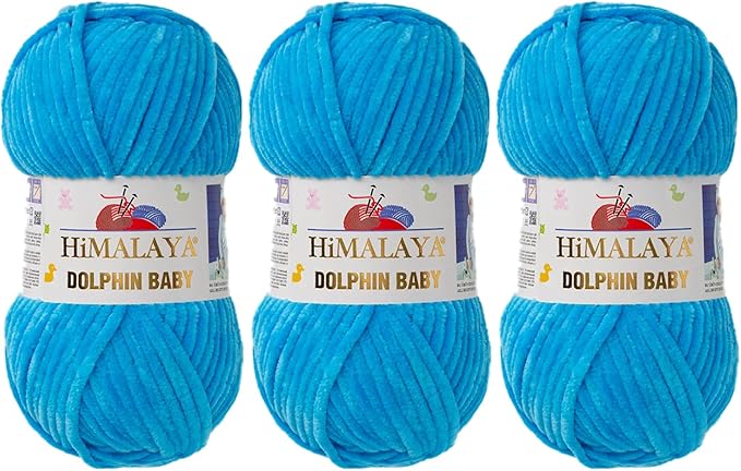 3 Skein/Pack Himalaya Dolphin Baby Chenille Yarn, Each Ball 100 gr (3.5 oz), 120 m (132 Yards), 100% Polyester, Super Bulky Baby Blanket Velvet Amigurumi Yarn, 80326 - Baby Blue