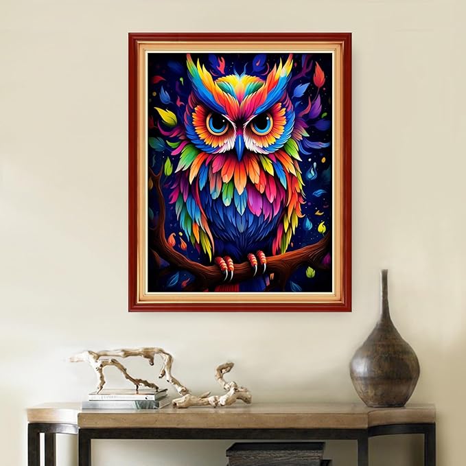 DMCVIVR Stamped Cross Stitch Kits for Beginners Adults Needlepoint Kits for Beginners Embroidery Kits for Adults Crossstitch Kit for Beginners 11CT-Colorful Owl 16x20 inch