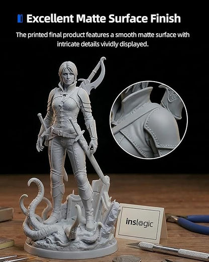 Inslogic ABS-Like Pro Resin 1kg, High Toughness 3D Printer Resin/UV Resin, Fast Curing & Low Odor, Ultra-High Precision Matte Finish for Miniatures, Prototyping & Functional Parts(Black)