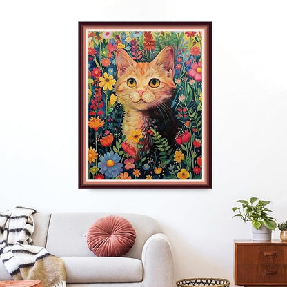 Funxvoot Stamped Cross Stitch Kits for Beginners or Adults Embroidery Starter Patterns | DIY Printed Cross Stitch Kits Needlepoint for Adults -Cat in Flowers 16x20 inch