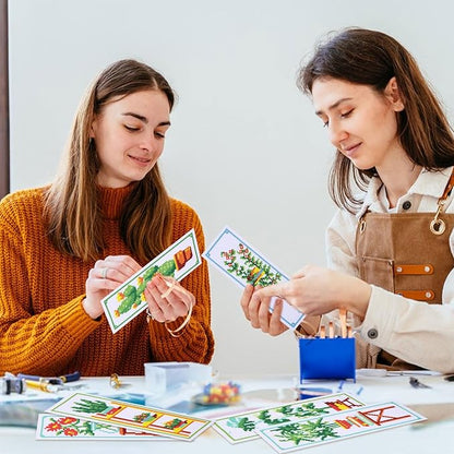 ORIGACH 6 Set Green Plants Cross Stitch Bookmark Kit for Beginner with Backing Felt Floss Instructions DIY Stamped Embroidery Bookmark Kit for Adults, Book Lovers
