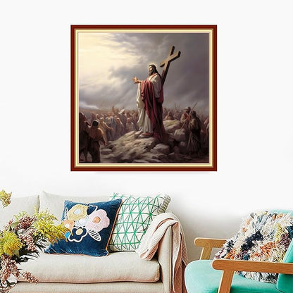 Foxdiviy Stamped Cross Stitch Kits Full Range of Embroidery Needlework Starter Kits for Beginners Adults 11CT Embroidery Patterns Art Crafts DIY Needlepoint Kits-Cross Jesus 18x18 inch