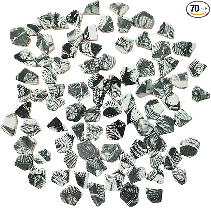 1.1 LB Porcelain Ceramic Mosaic Tiles,Broken Irregular Mosaic Tiles for DIY Craft Floor,Kitchen,Pool, Flower Pots Mosaic Making Supplies (Porcelain Black 03)