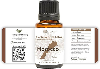 Nature Packaged Cedarwood Atlas Essential Oil - Direct from Morocco Forests - Steam Distilled - Cedro del Atlas for Aromatherapy, Massage, Diffuser, DIY Candle and Soap Making - 8oz