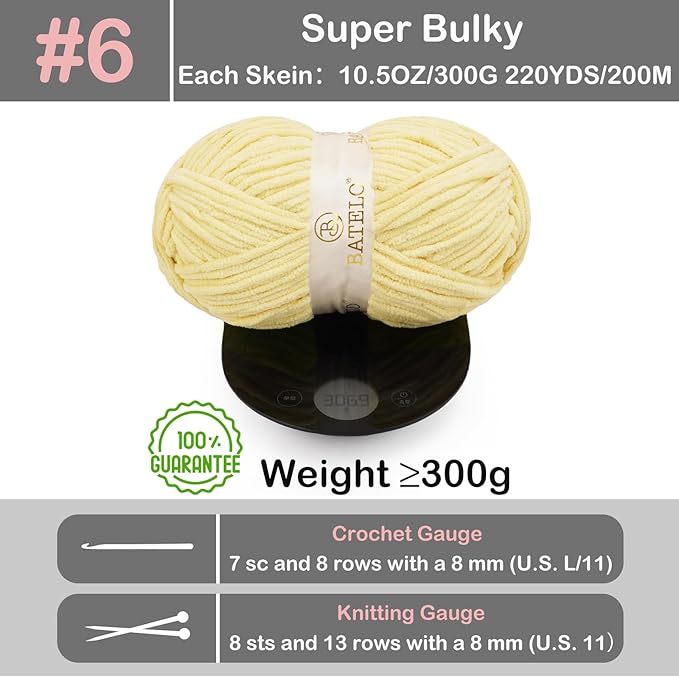 Chenille Yarn for Crocheting & Knitting 880 Yards, Soft Thick Fluffy Bulky Blanket Yarn, 4 Pack of 10.5oz(Pastel Yellow)