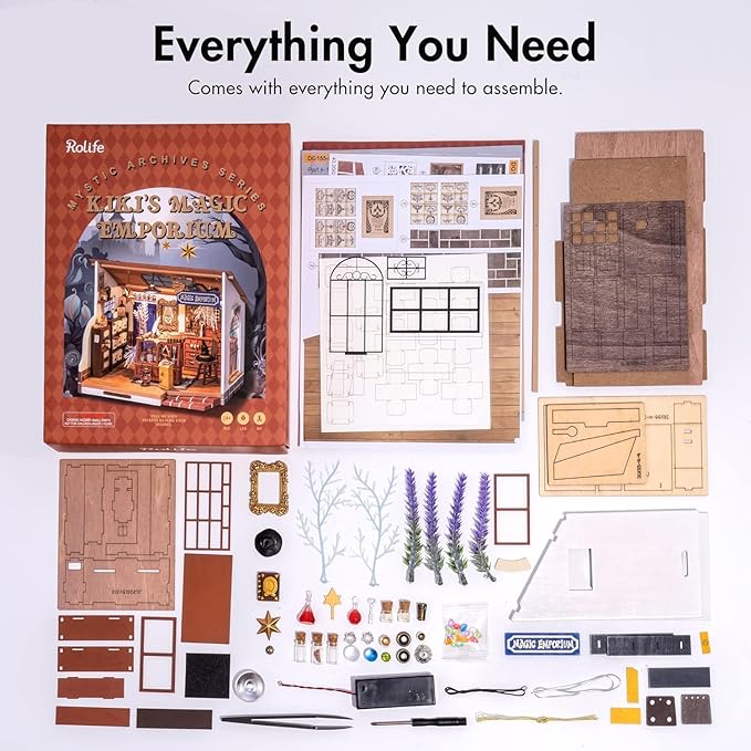 Rolife DIY Miniature House Kit Magic House, Tiny House Kit for Adult to Build, Mini House Making Kit with Furniture, Halloween for Family and Friend (Kiki's Magic Emporium)