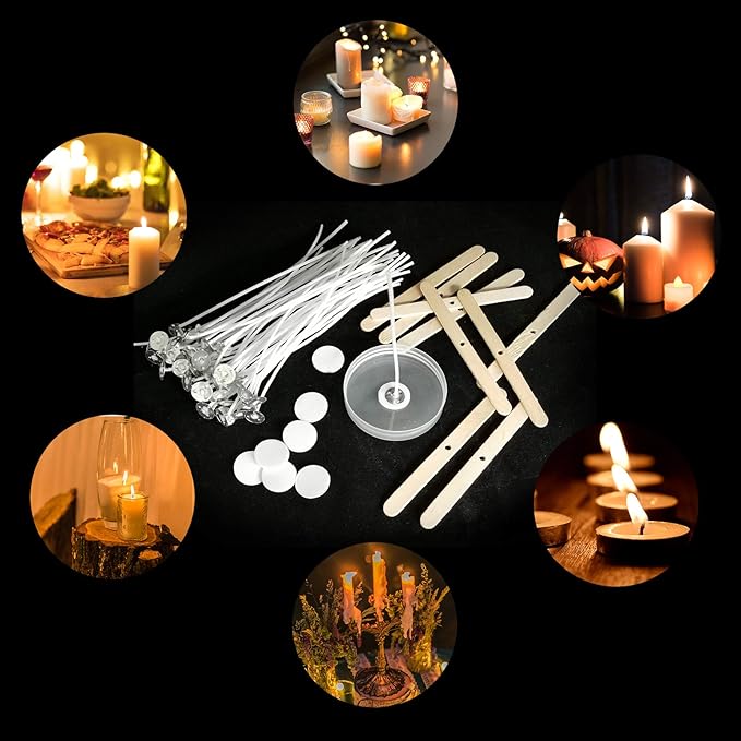 Candle Wicks, 100Pcs 6-Inch Cotton Wicks with 30 Stickers & 10 Centering Tools | Complete Candle Making Supplies Kit for Soy Beeswax, Candle in Jar, DIY Starter Kit