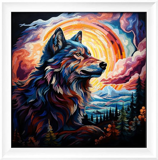 Leczany Cross Stitch Stamped Kit for Adults - Colorful Wolf Trail | DIY Embroidery Starter Patterns Craft Kit Needlepoint for Beginner | 11CT, 3 Strands | 14.2x14.6 inches