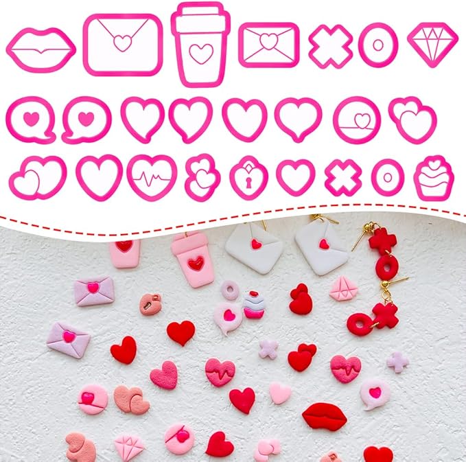 Xaekicr Heart Theme Polymer Clay Cutters Set – Molds, Clay Cutters for Polymer Clay, Clay Earring Tools