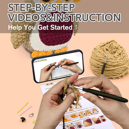 CODGP Crochet Kit,12in Crochet Animal Kit Owl, Crochet Owl Kit Gift for Adults with Yarn Sets, Amigurumi Crochet Kits with Step-by-Step Video Tutorials