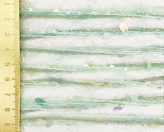 Hand-Blended Multifiber Multicolored Fancy Yarn with Iridescent Glitters for Knitting Crocheting Crafts DIY, Set of 3 Rolls (Light Green)