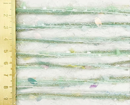 Hand-Blended Multifiber Multicolored Fancy Yarn with Iridescent Glitters for Knitting Crocheting Crafts DIY, Set of 3 Rolls (Light Green)
