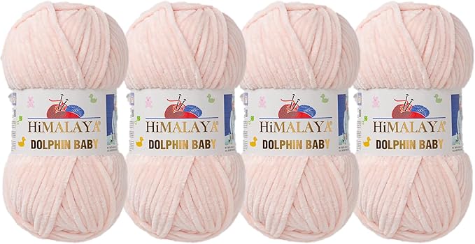 4 Skein/Pack Himalaya Dolphin Baby Chenille Yarn, Each Ball 100 gr (3.5 oz), 120 m (132 Yards), 100% Polyester, Super Bulky Baby Blanket Velvet Amigurumi Yarn, 80353 - Powder
