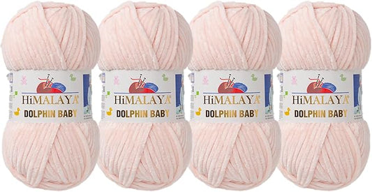 4 Skein/Pack Himalaya Dolphin Baby Chenille Yarn, Each Ball 100 gr (3.5 oz), 120 m (132 Yards), 100% Polyester, Super Bulky Baby Blanket Velvet Amigurumi Yarn, 80353 - Powder