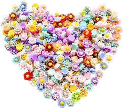 400PCS Flatback Resin Flower Charms Beads for Crafts,Mini Cabochon Charms Mixed Colors Flower Resin Slime Charms Bulk for Nail Art Scrapbooking Decor