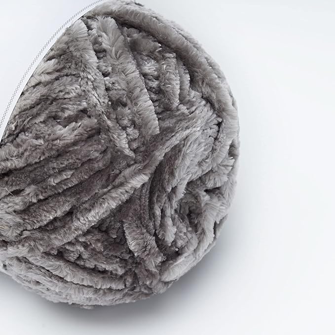 NICEEC 300g Soft Chenille Yarn Blanket Velvet Yarn for Knitting, Crochet, Weaving DIY Craft Total Length 150m (164yds)_Light Grey