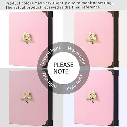 Scrapbook Album 8" x 10" DIY Scrapbook Photo Album Hardcover Kraft Paper 3 Rings Memory Book for Wedding, Anniversary, Travel, Family, Pink