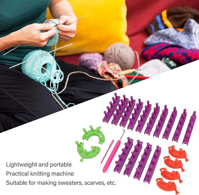 YuRui TENG Knitting Looms Kit, DIY Weaving Looms for Beginners, Portable Plastic Knitting Board with Sewing, Crochet Hook and 20 Accessories, for Making Blankets, Scarfs, Hats and More
