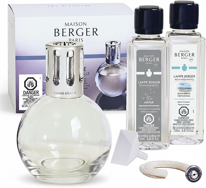 MAISON BERGER Gift Set – Lampe Berger Starter Round 2-in-1 Air Purifier & Fragrance Diffuser with Ocean Breeze & So Neutral Refills – 2 x 250 mL (8.45 fl oz) – Flameless Home Care – Made in France