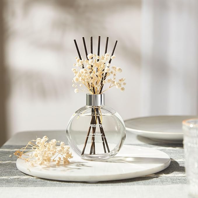 Donurex Flower Reed Diffuser Set 5.07oz Black Forest Scent Diffuser with Sticks Home Fragrance Reed Diffuser for Bathroom Shelf Decor