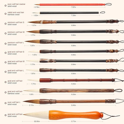 Corciosy 12 Pieces Chinese Calligraphy Brush Set - Premium Painting Writing Watercolor Sumi Brushes Set Kanji Japanese Drawing Art Brushes with Roll-up Brush Holder,Gift for Christams and New Year