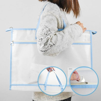 4 Pcs A4 Portable Project Bags for Quilting, Clear Mesh Sewing Project Bag with Zipper Handle Clear Design Art Supply Bag for Quilting Knitting Stitching Artworks Embroidery